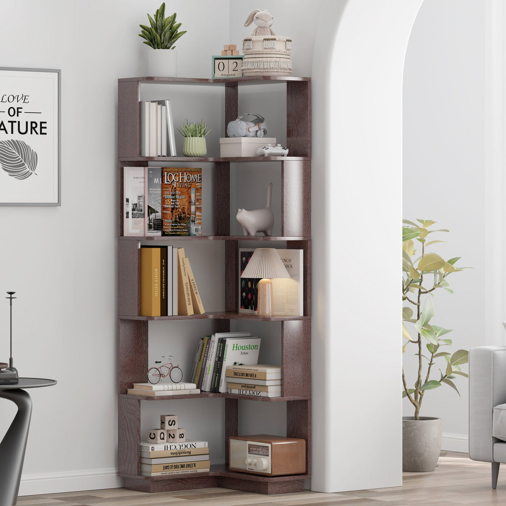 6 Tier Freestanding L-Shaped Corner Bookshelf
