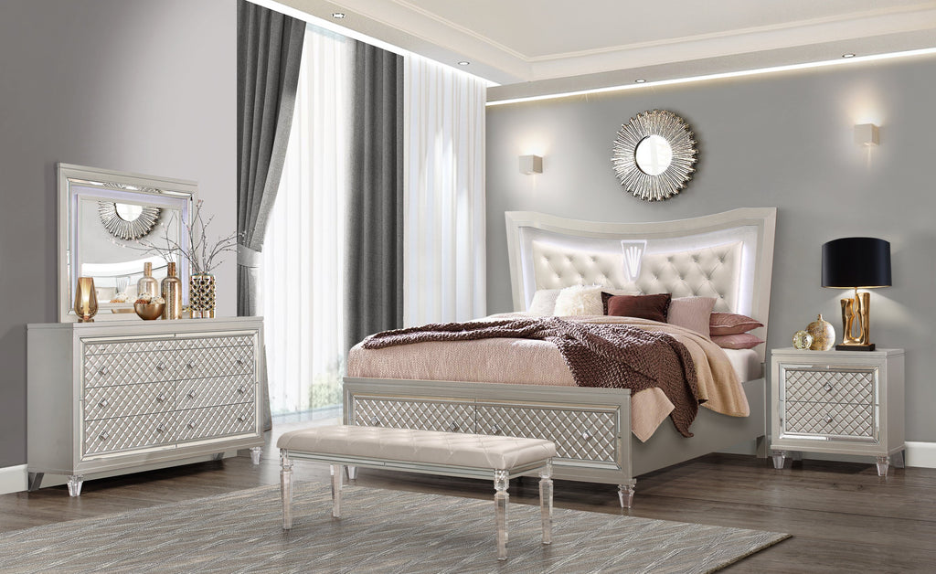 Cross Glam Champagne Queen Bed With LED