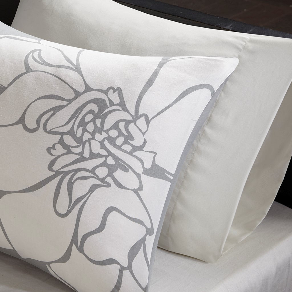 Printed Cotton Sateen Comforter Set Grey/Peach Twin/Twin XL