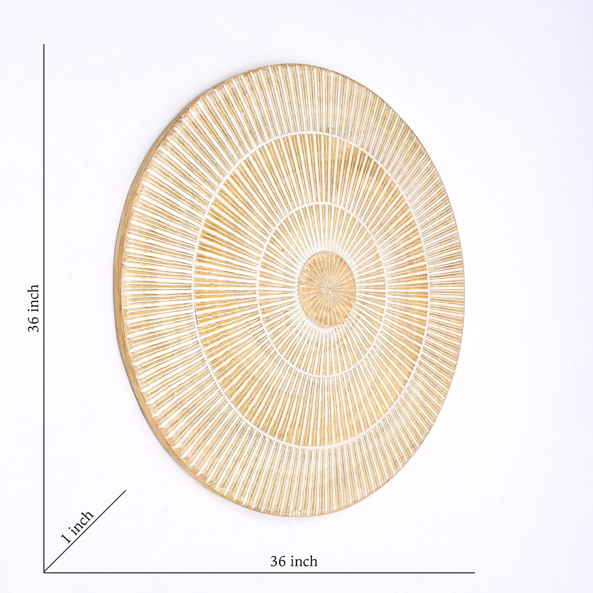 Handcarved Round Wheel Style Wood Wall Decor - 36"