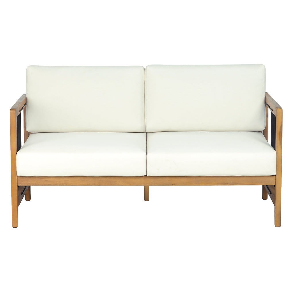 Acacia Wood Outdoor Loveseat with Handwoven Rope
