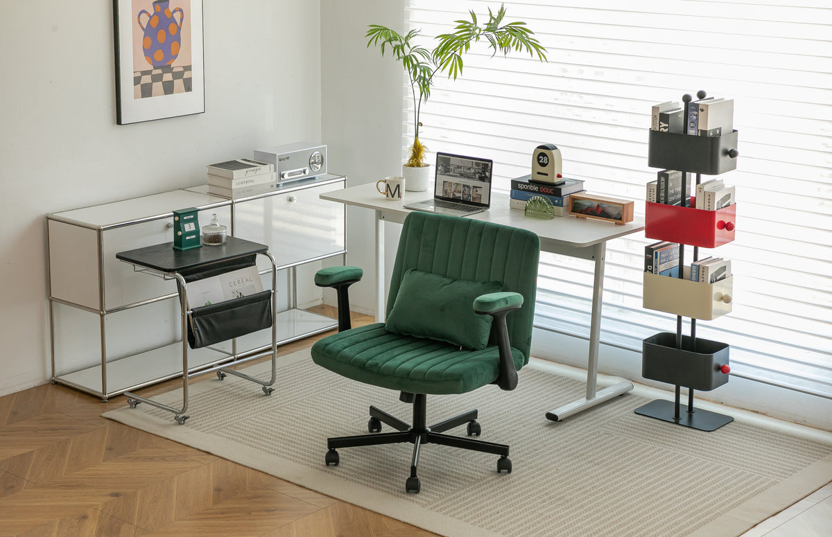 Green Velvet Criss Cross Armrest Office Chair