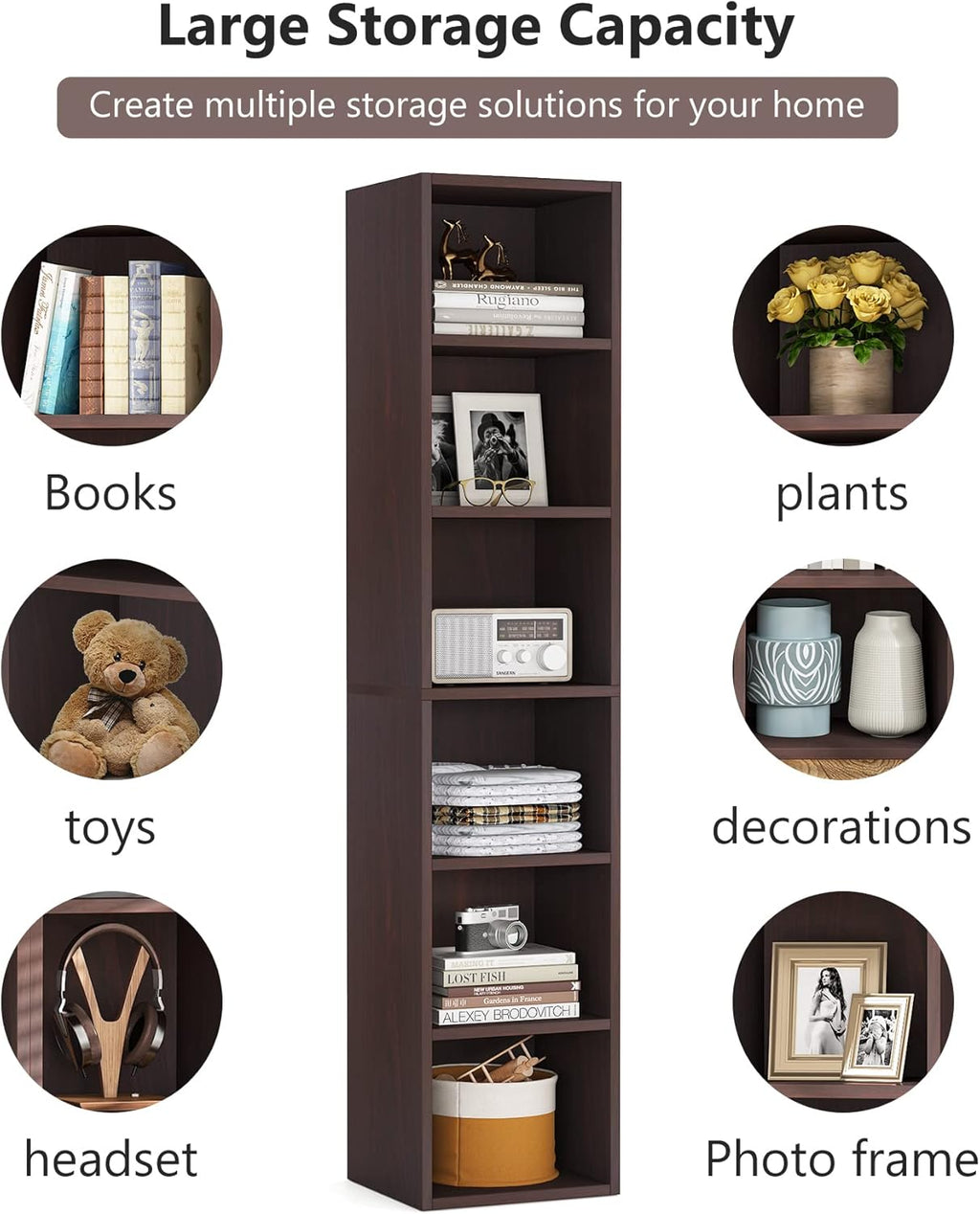 70.9" Cherry 6-Tier Narrow Corner Cube Bookcase