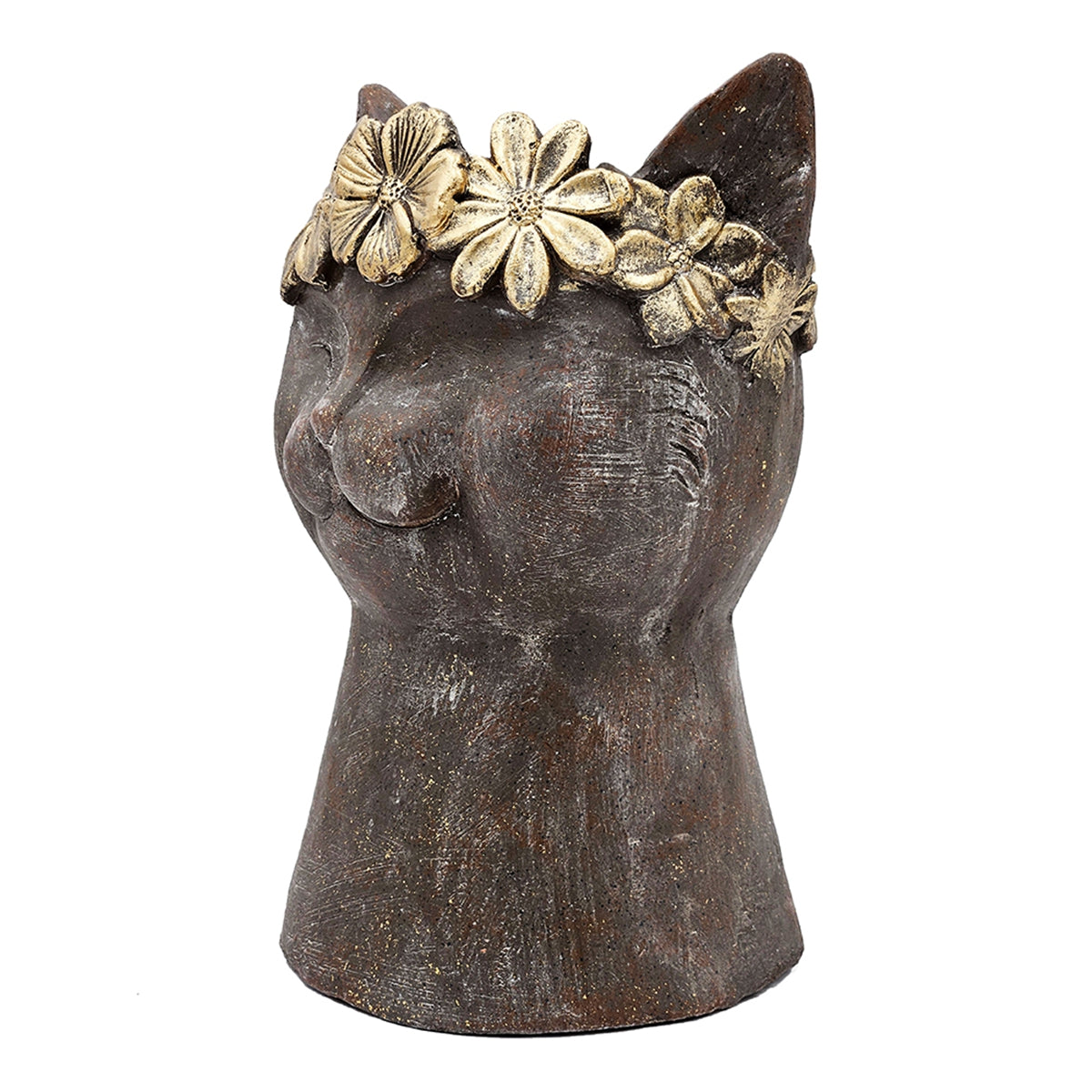 8.5x7.7x12.4" Magnesium Cat Statue Planter with Textured