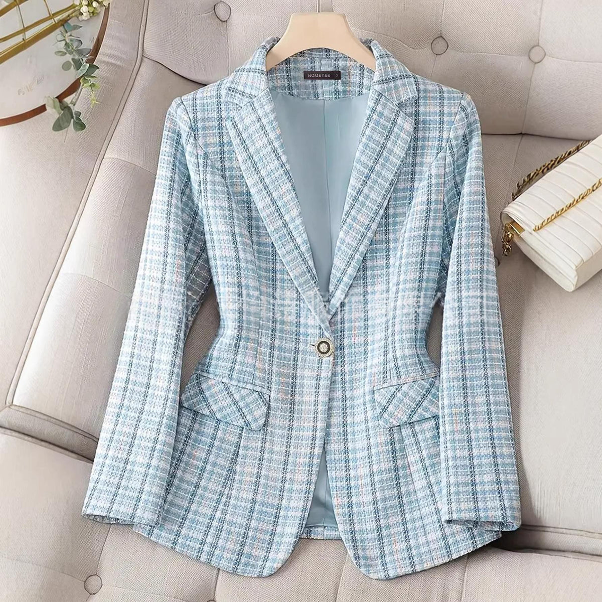Womens Casual And Loose Tailored Plaid Blazer