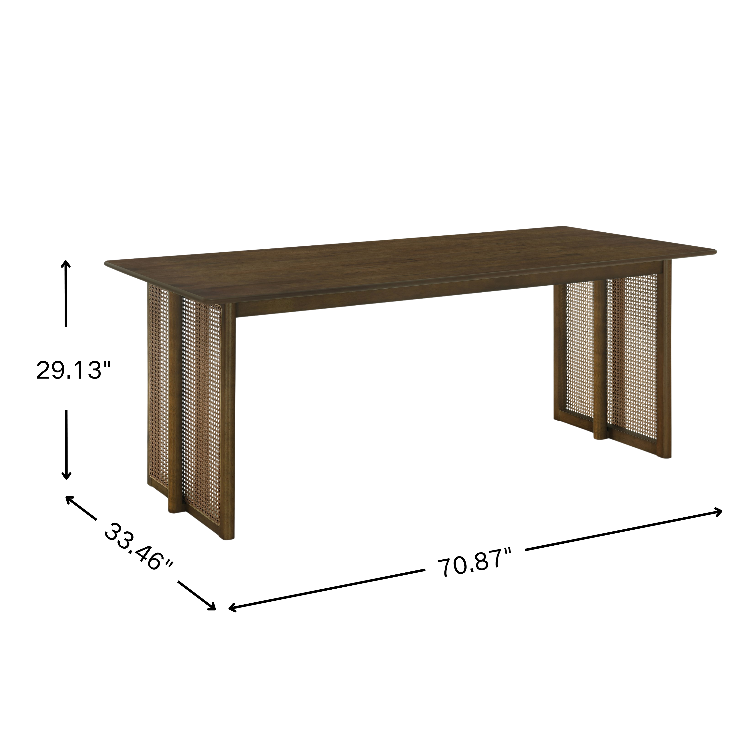 Walnut-Colored Rubber Wood Dining Set with Plastic Rattan – 1 Table + 2 Benches