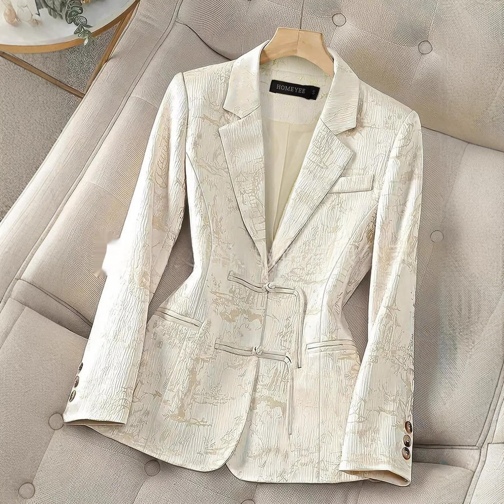 Chinese-style Solid-color Elegant Jacquard Two-button Blazer