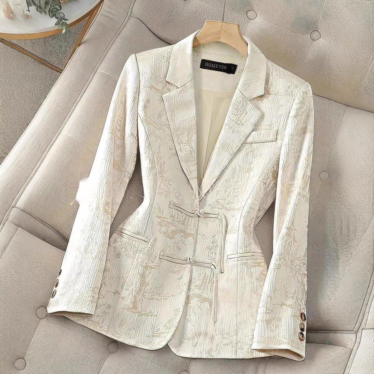 Chinese-style Solid-color Elegant Jacquard Two-button Blazer