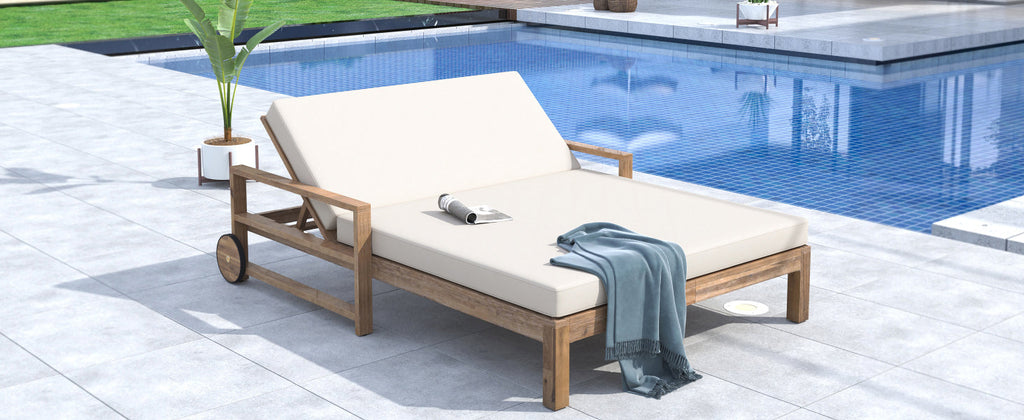 TREXM 1-Piece Farmhouse-styled Wooden Outdoor Sunbed