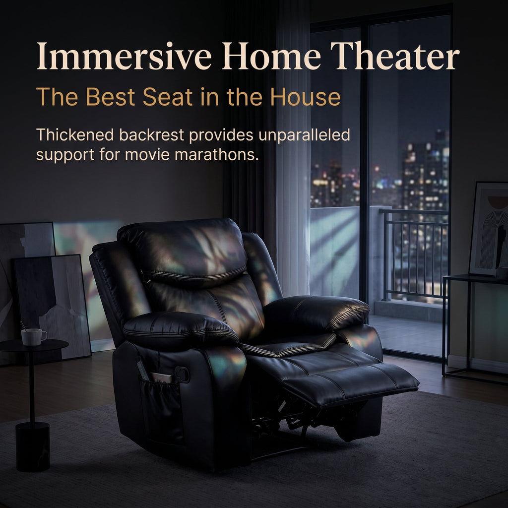 Black Color Air Leather Recliner Chair With Vibration And Heating