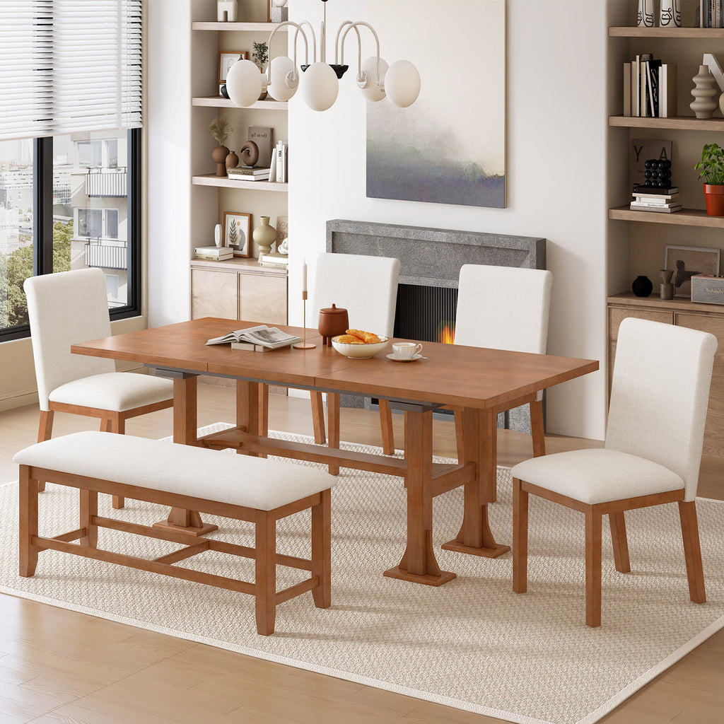 TOPMAX Farmhouse 76-Inch 6-Piece Extendable Dining Table Set