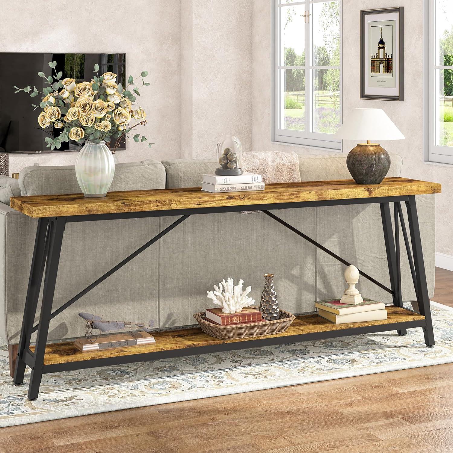 70.9" Extra Long Rustic Industrial Sofa Table