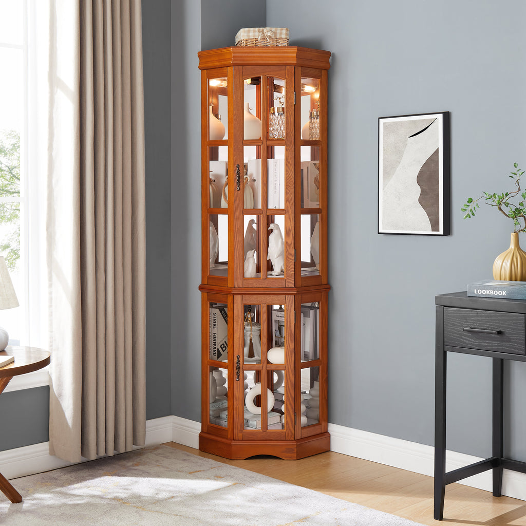Corner Curio Cabinet with 5 Shelves and Lighting System