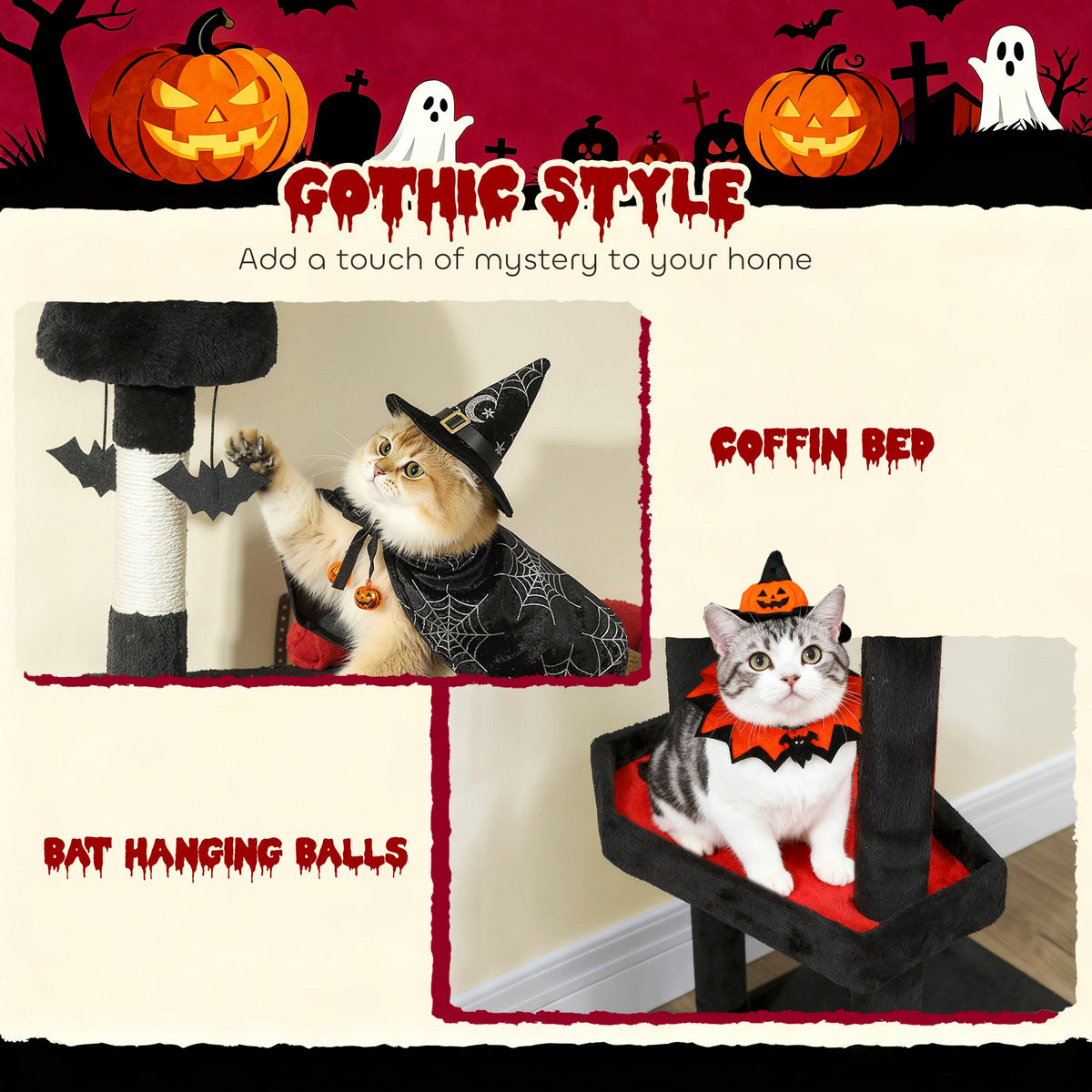 PawHut Gothic Cat Tree - 78" Extra Tall Cat Tower