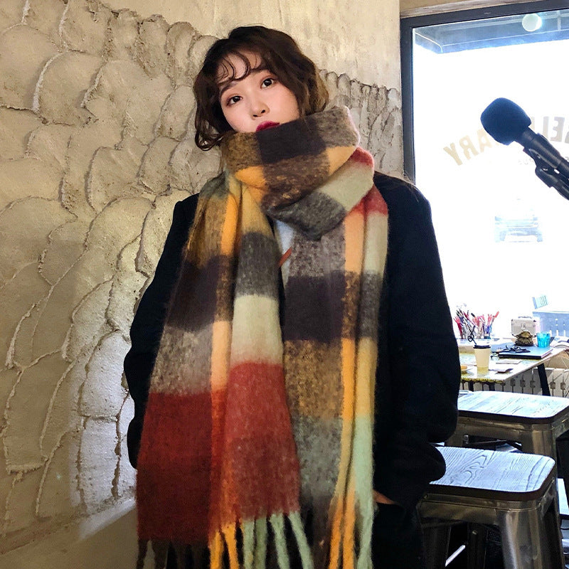 Cashmere-look Plaid Thickened Warm Scarf