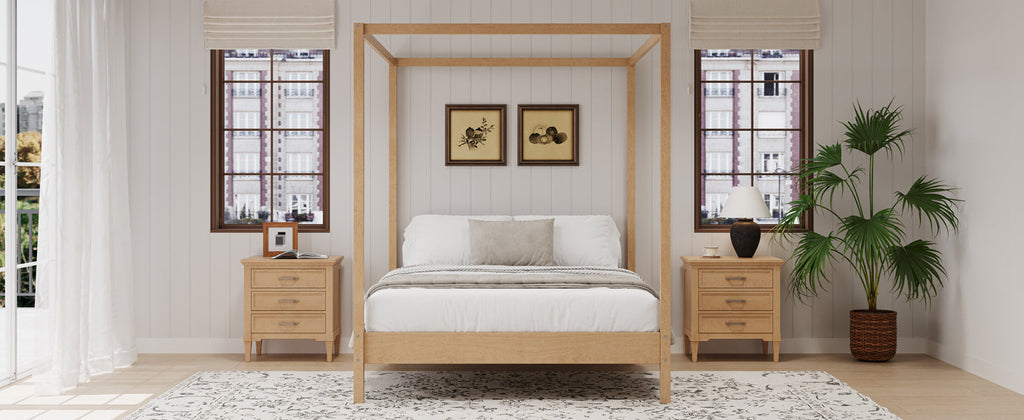 Solid Wood Queen Size Canopy Bed Frame