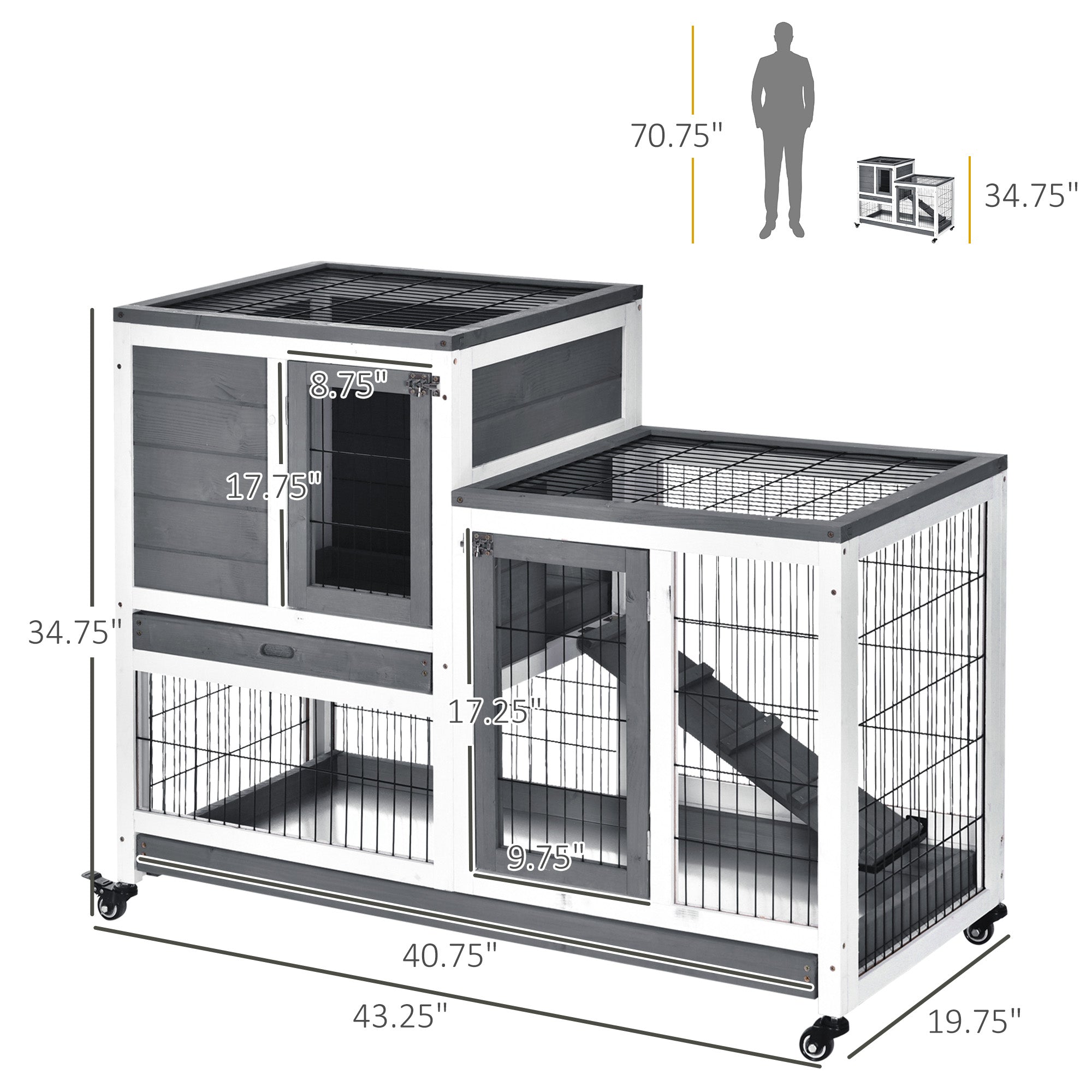 PawHut Wooden Rabbit Hutch Elevated Bunny Cage