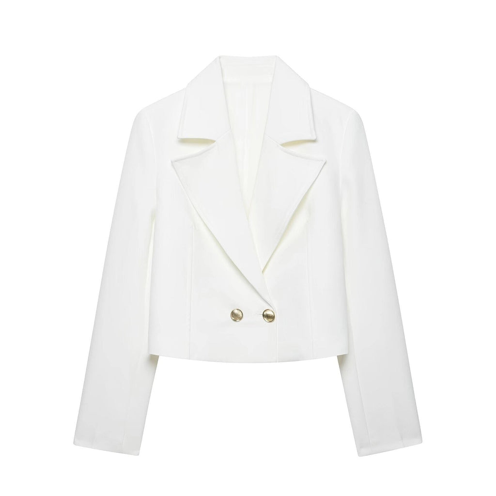 Womens Short Double-breasted Blazer With Shoulder Pads