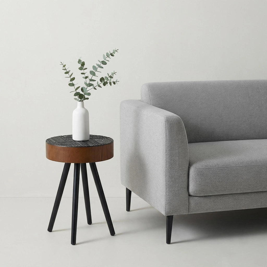 15.7" Round Small Drink Table with Solid Wood Legs