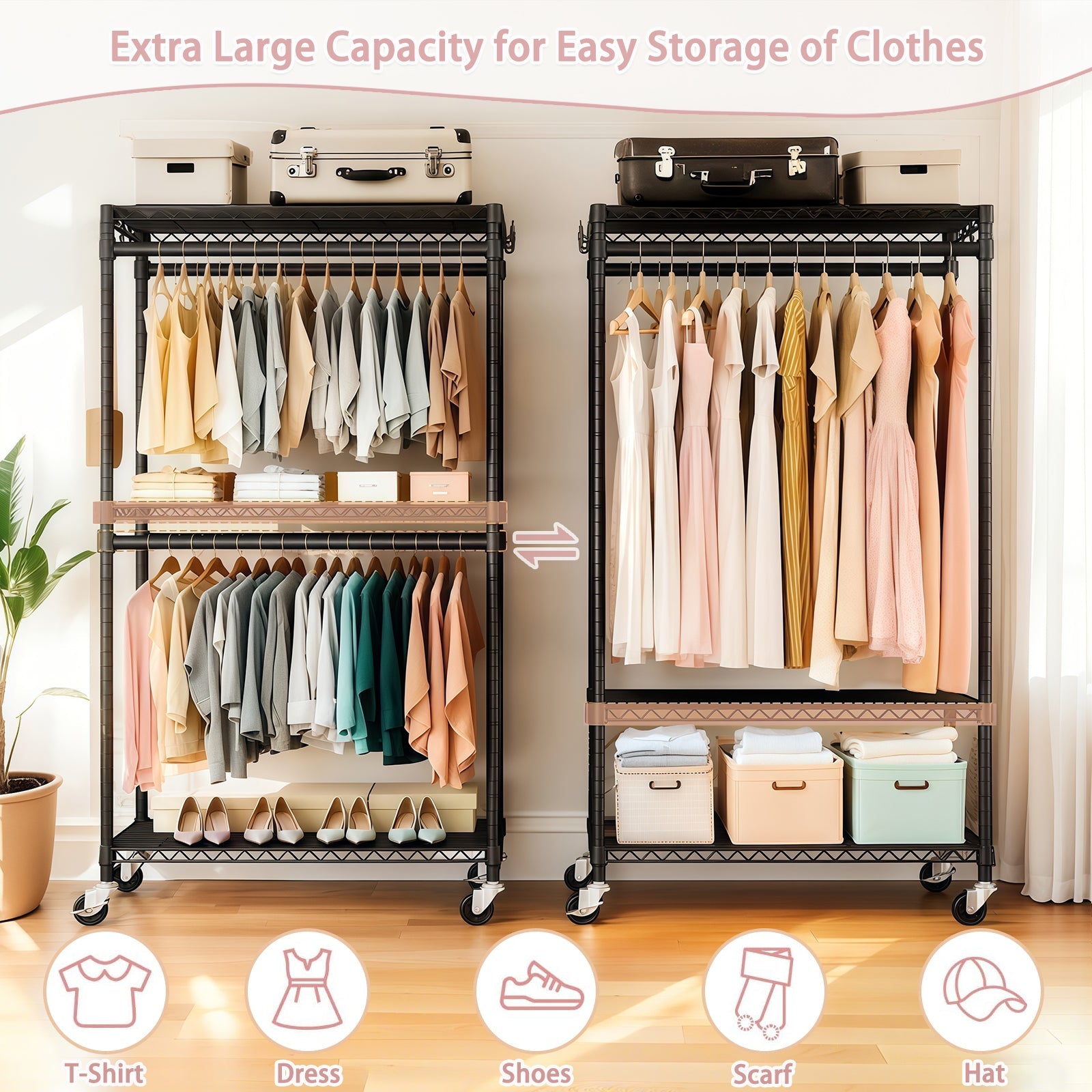 Heavy Duty Rolling Clothes Rack with Wheels
