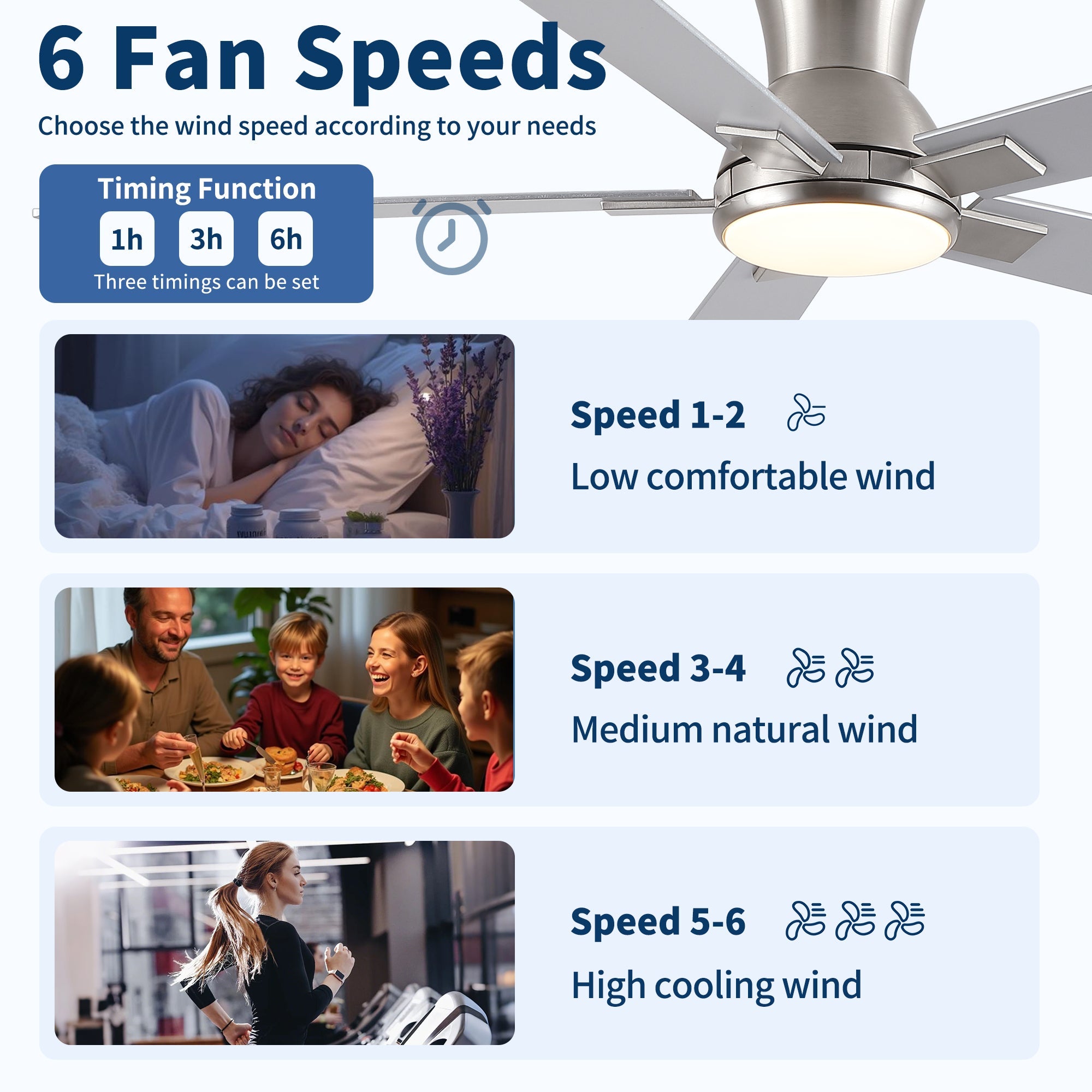 52" Modern Brushed Nickel Finish Reversible Quiet Motor Ceiling Fan