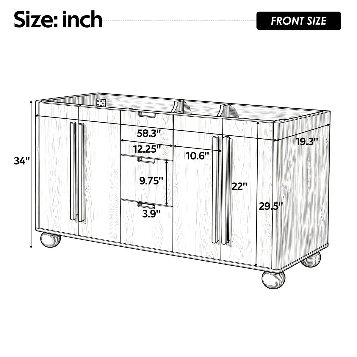 58.3" Bathroom Vanity Cabinet Only Without Vanity Top