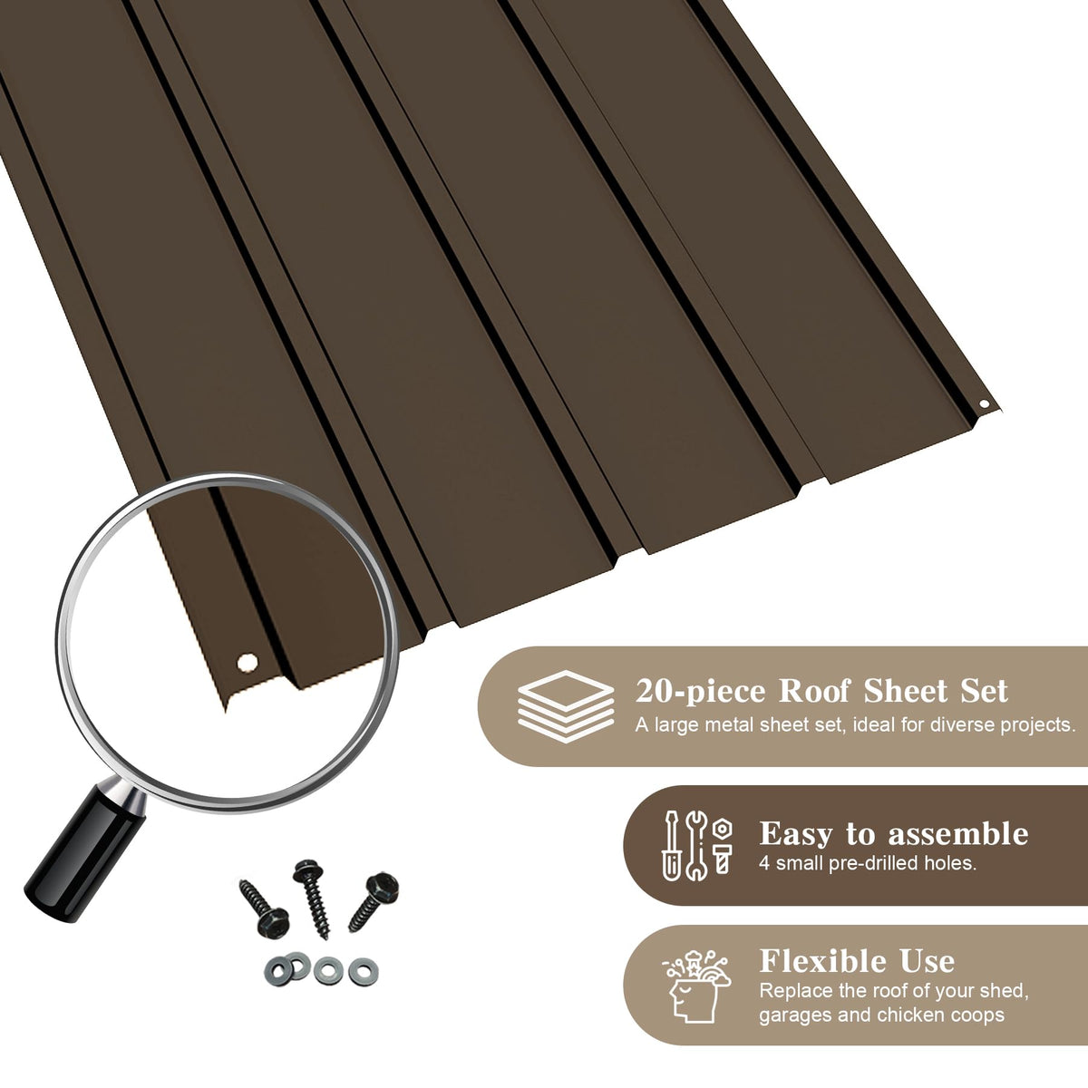 20 Pcs Metal Roofing Panels - Galvanized Steel Corrugated Roof Panels