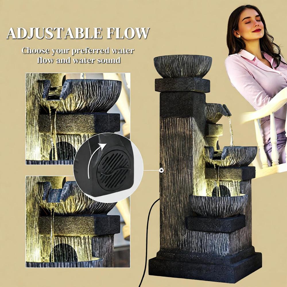 4-Tier Resin Cascading Bowls Outdoor Waterfall Fountain