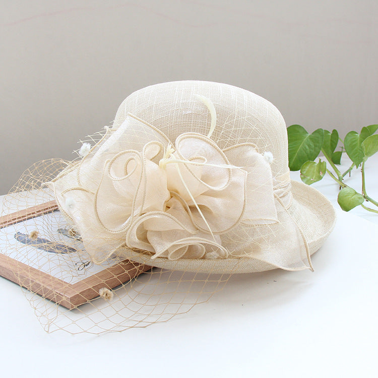 Banquet Flower Top Hat With Curled Brim Sun Hat
