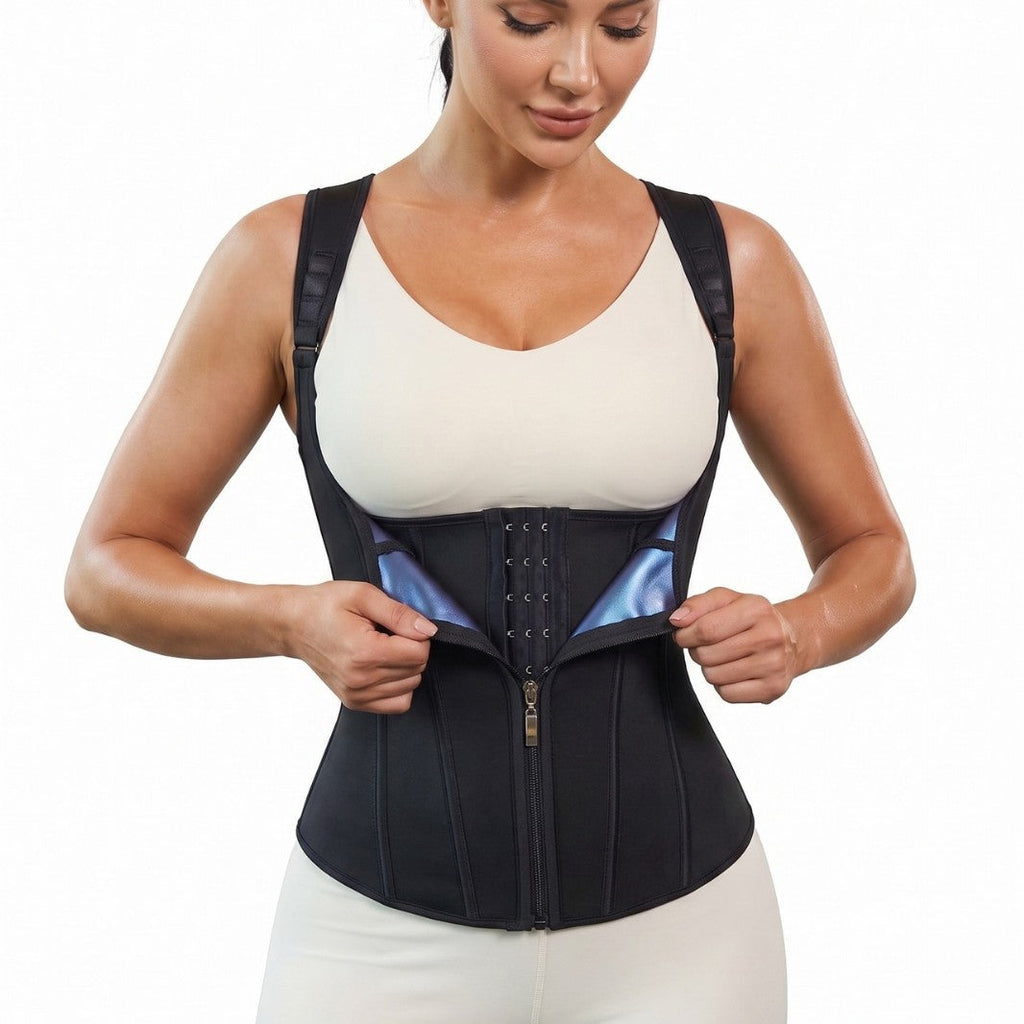 Women's Waist Trainer Corset, Zipper & Hook Sauna Sweat Vest, Tummy Control Body Shaper Shapewear For Workout Fitness
