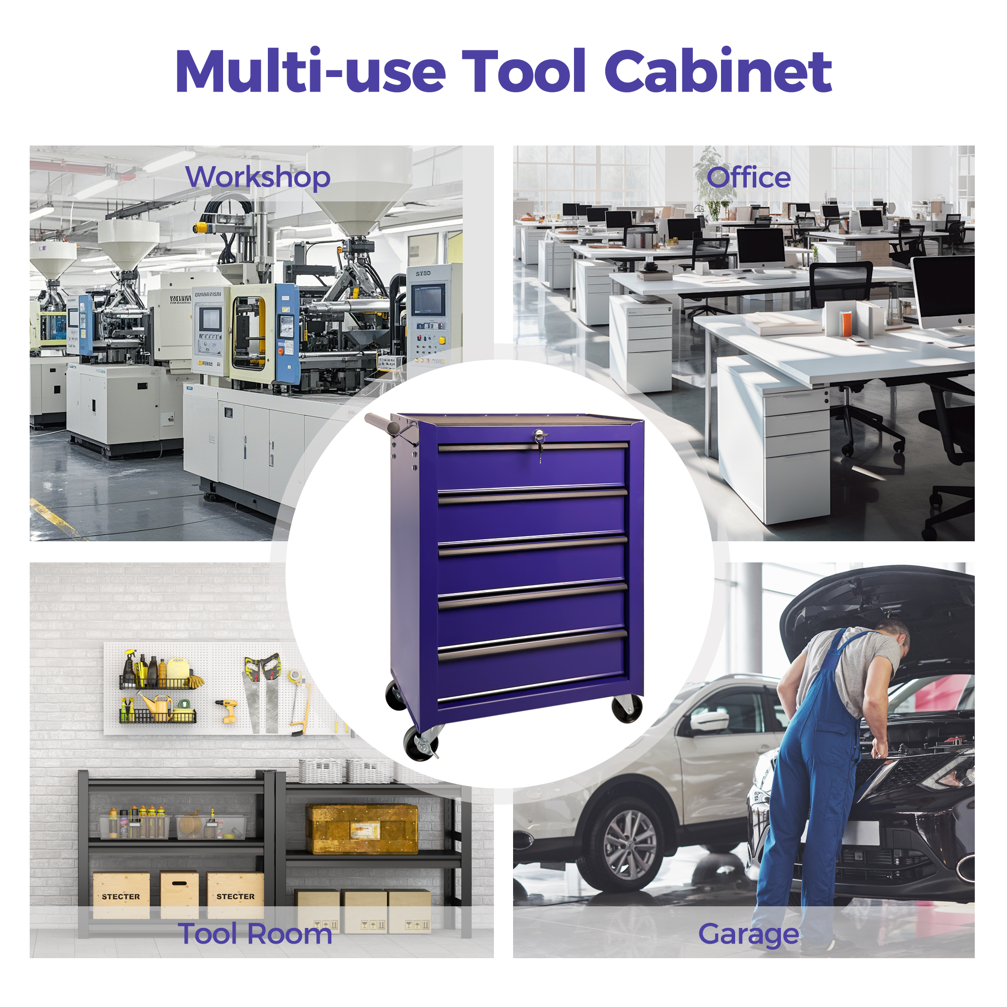 Rolling Metal Tool Chest with 5 Drawers