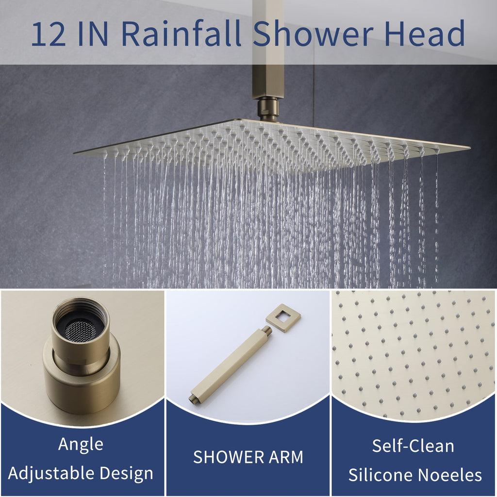Shower Faucet Set with High Pressure 12 Inch Rainfall Head