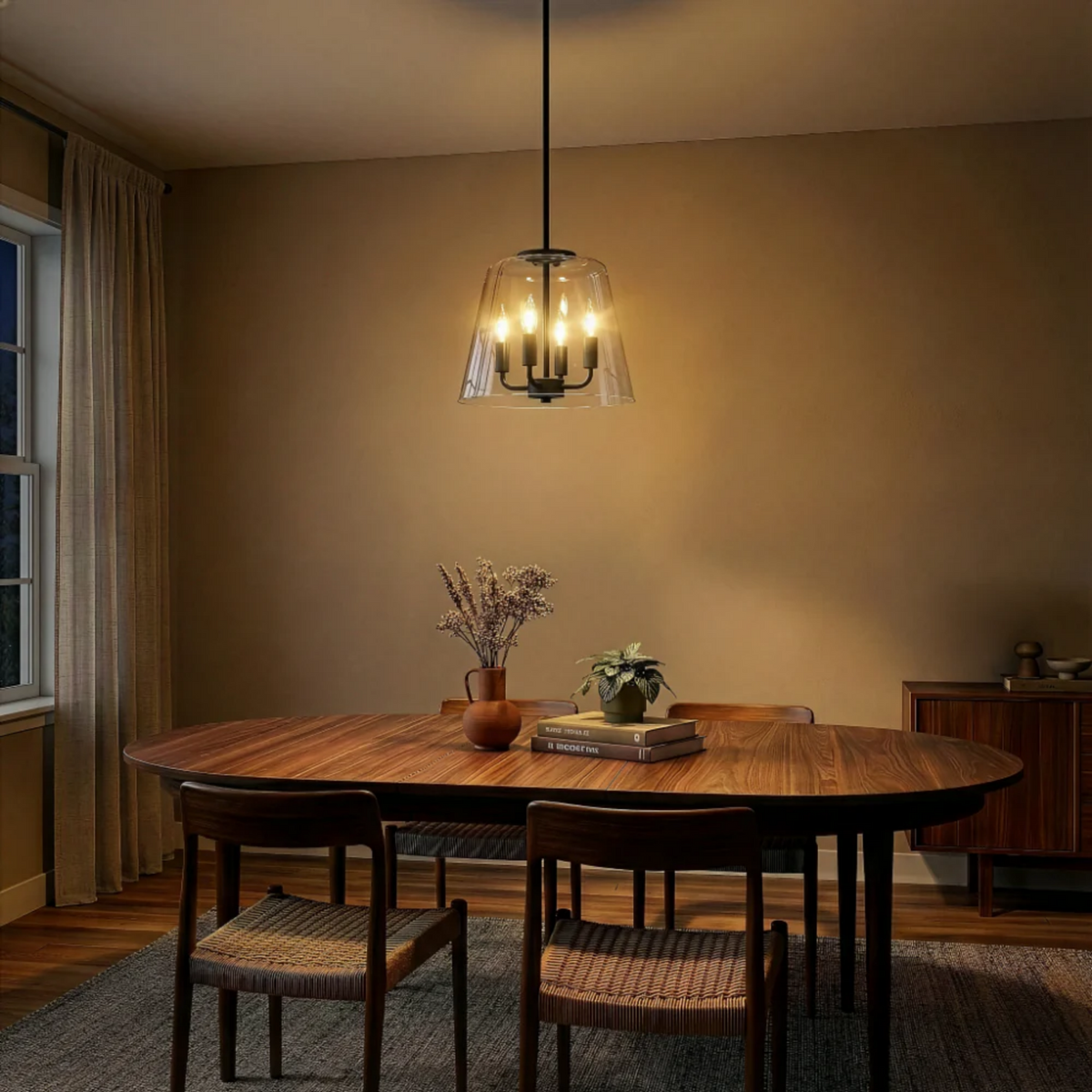 Soiree Four Candle Lights Pendant With Clear Glass