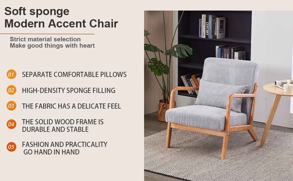 Mid-Century Modern Accent Chair with Solid Wood Frame