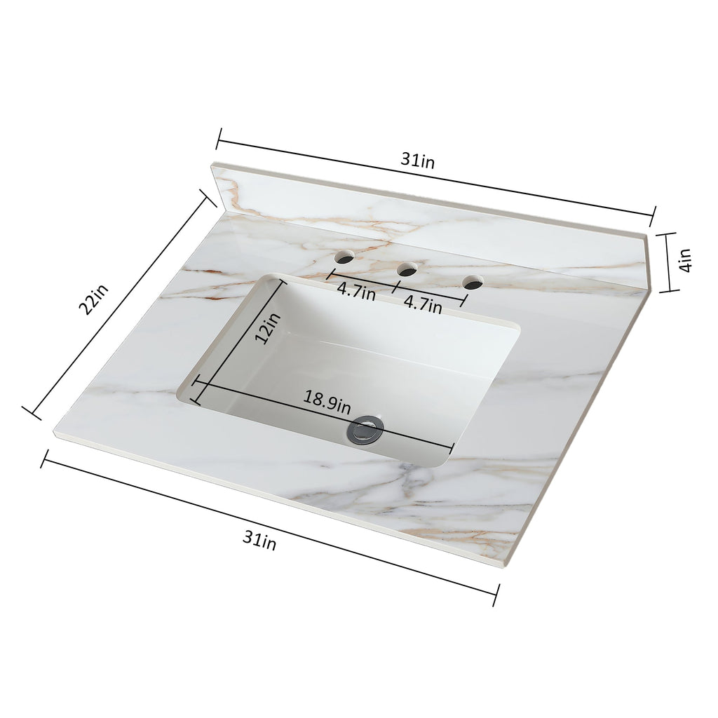 31 Inch Carrara Marble Vanity Top