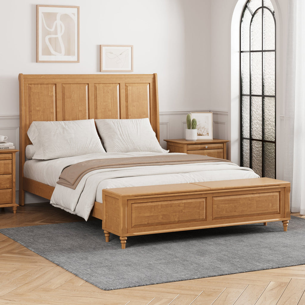 Queen Bed Frame with Tall Headboard and Storage Bench