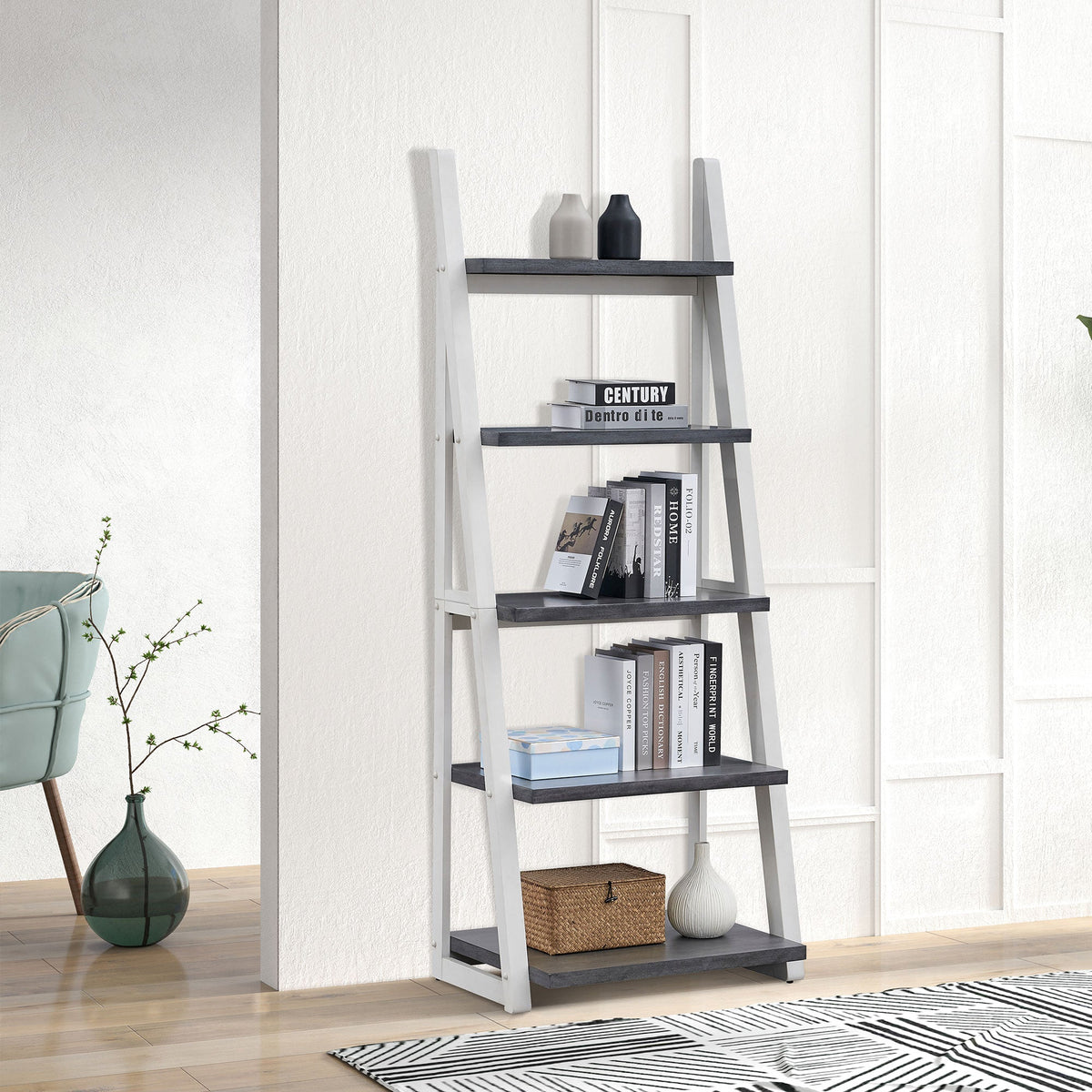 5-Tier Shelves with Rubber Wood Frame