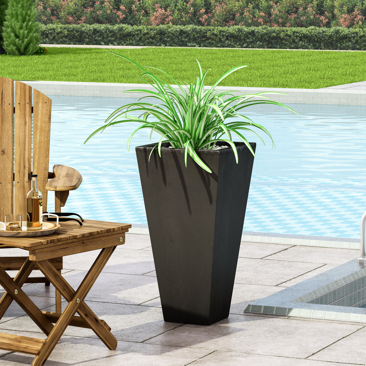 13" Outdoor Modern MGO Small Cast Stone Planter