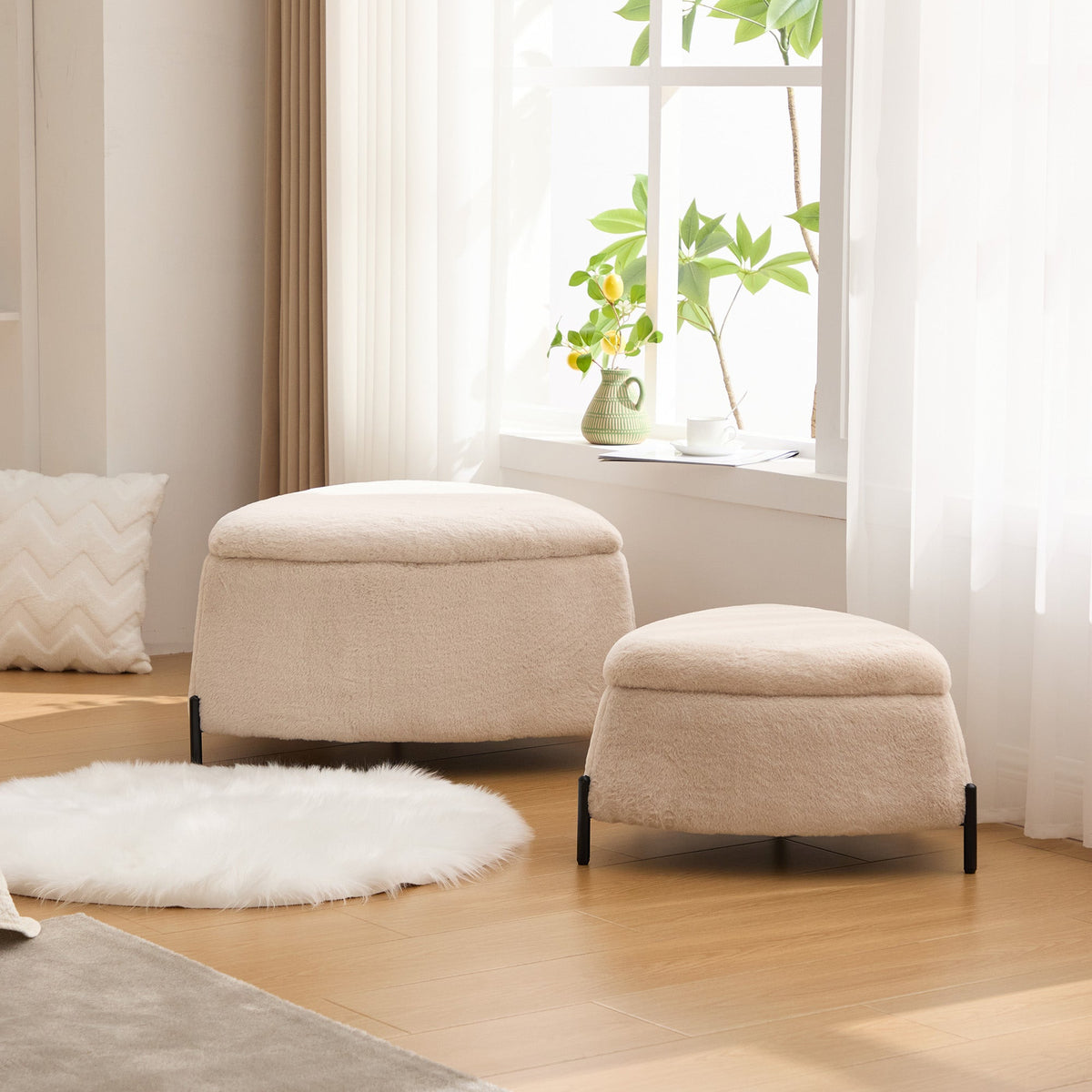 29.9" Wide 2-Piece Upholstered Storage Ottoman Set