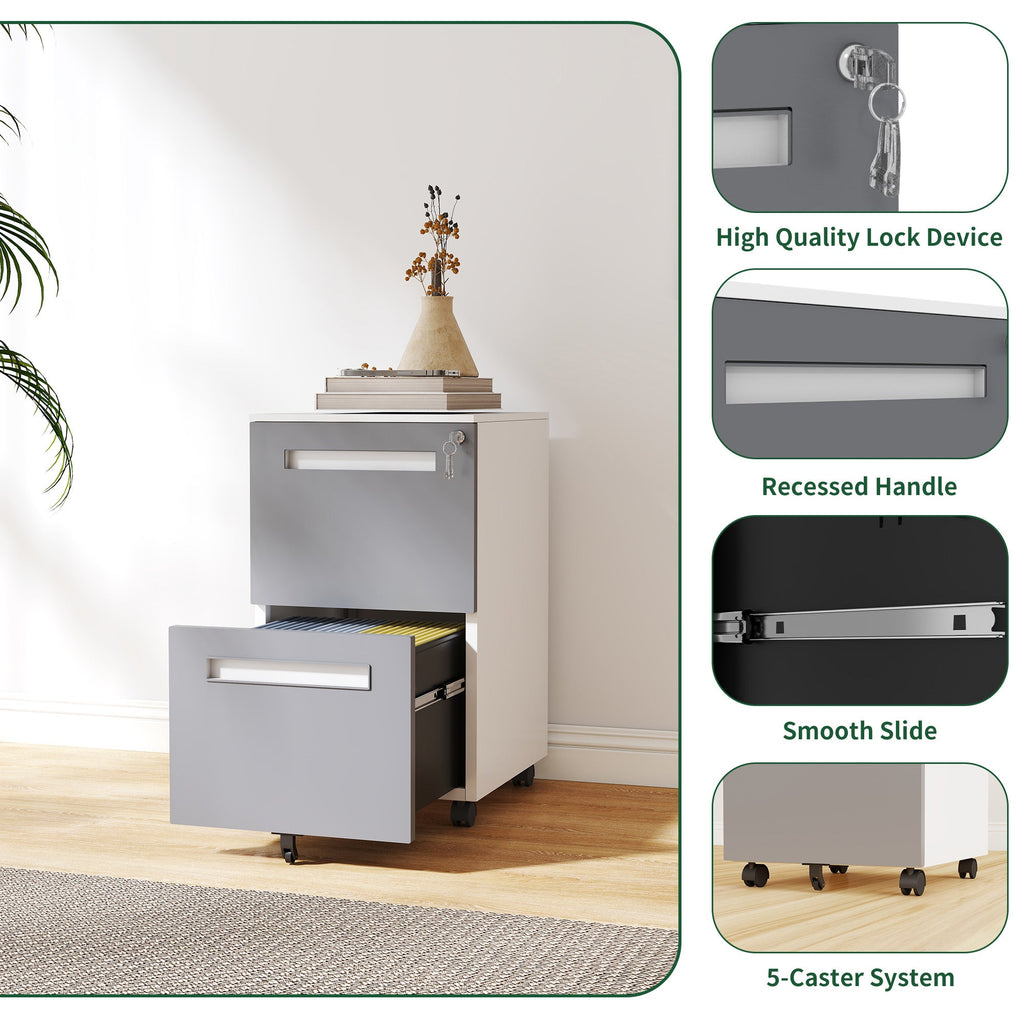 2-Drawer Mobile File Cabinet with Lock