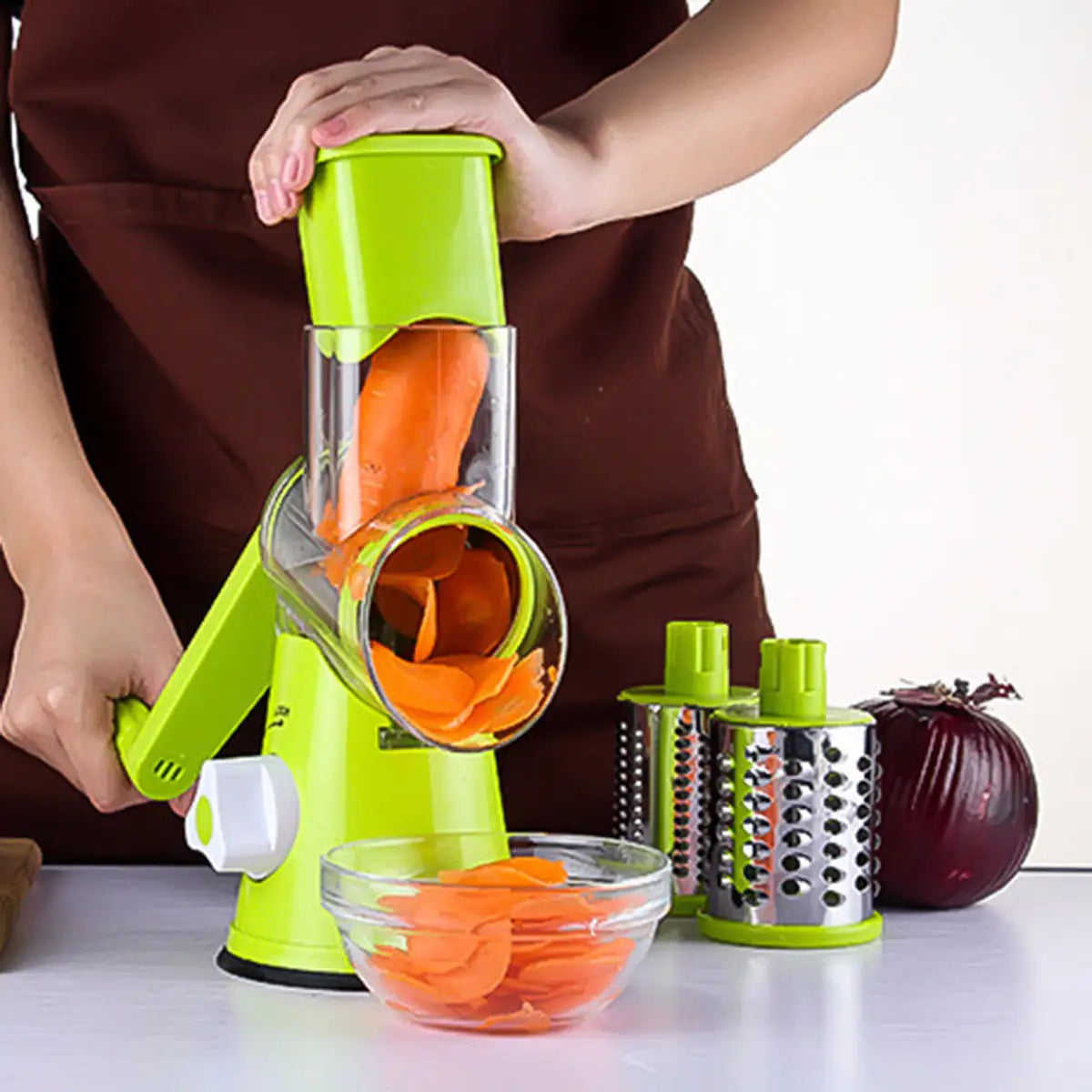 Manual Rotary Mandoline Slicer with 3 Drum Blades