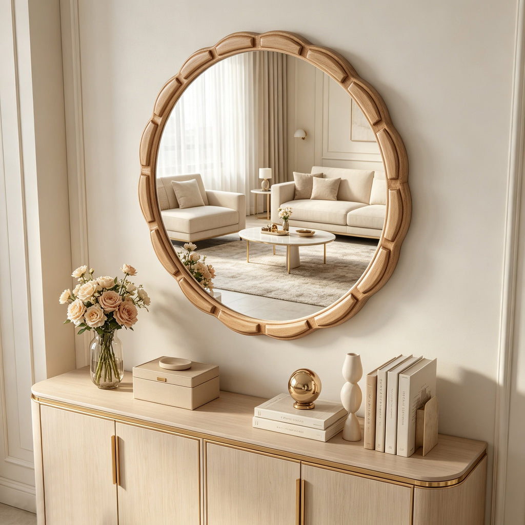 Round Solid Wood Wall Mirror - 31.5" Rustic Farmhouse
