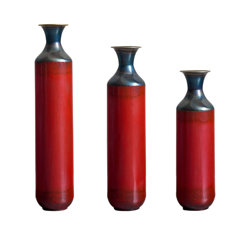 Artisanal Fire-Finished Metal Vases, Set of 3