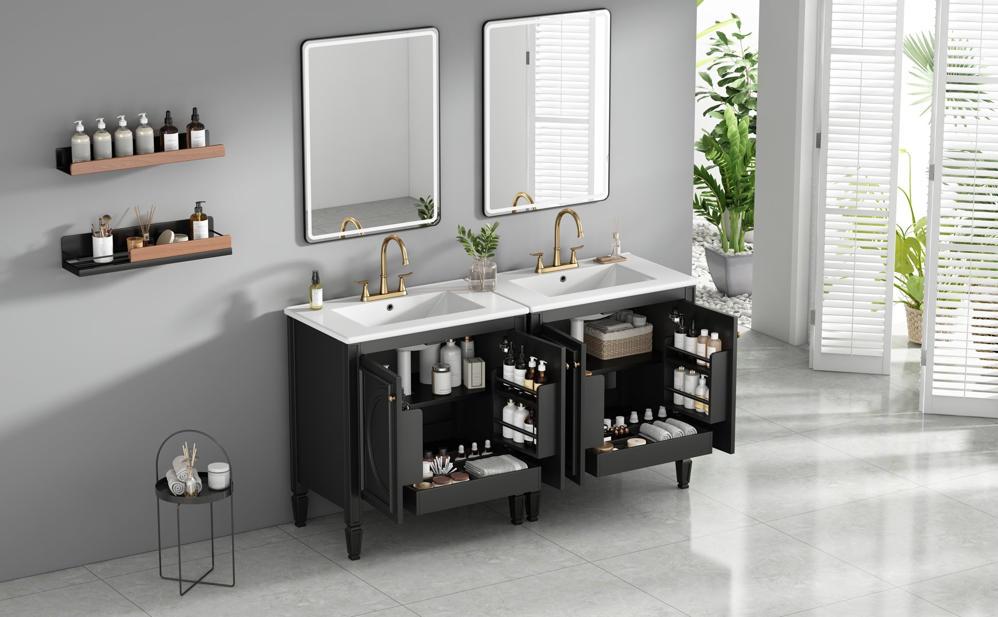 60" Bathroom Vanity with Double Sink Combo Set
