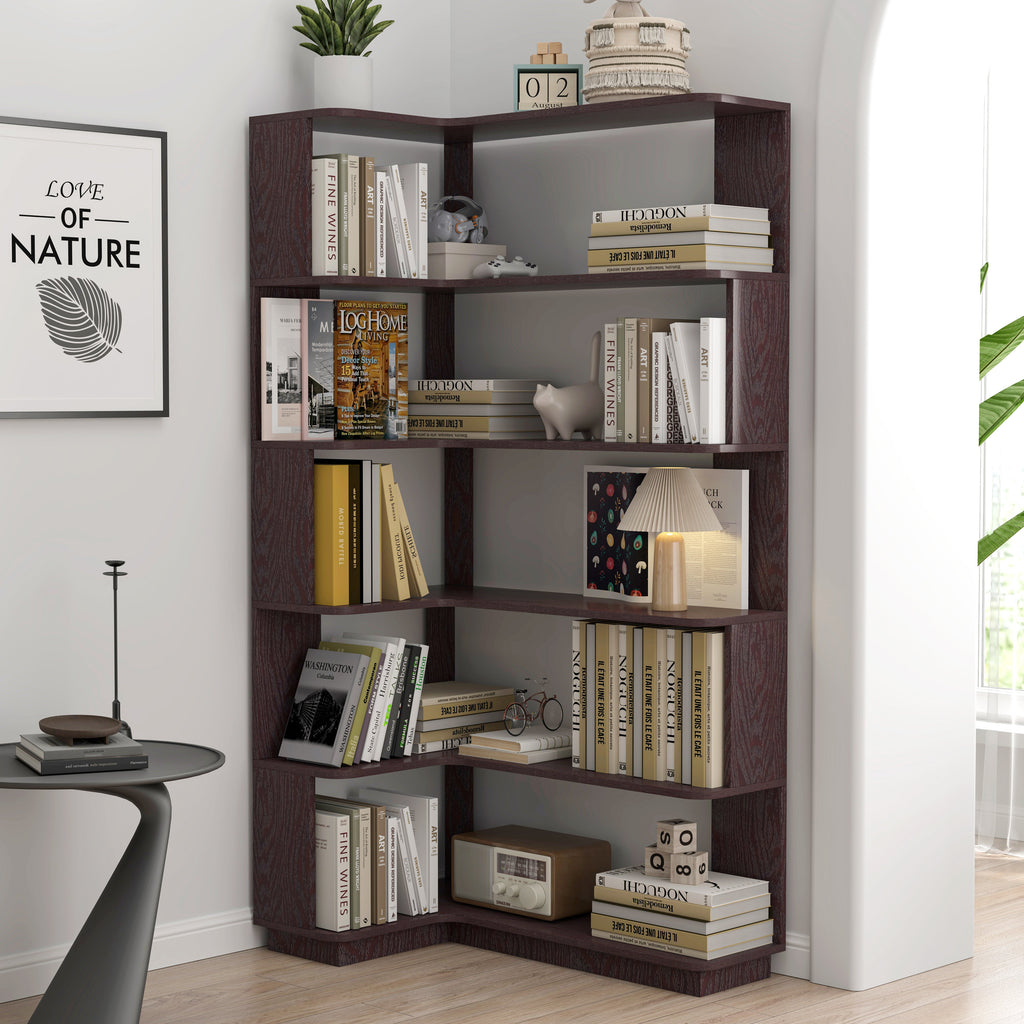 Extended Size Freestanding L-Shaped Corner Bookshelf