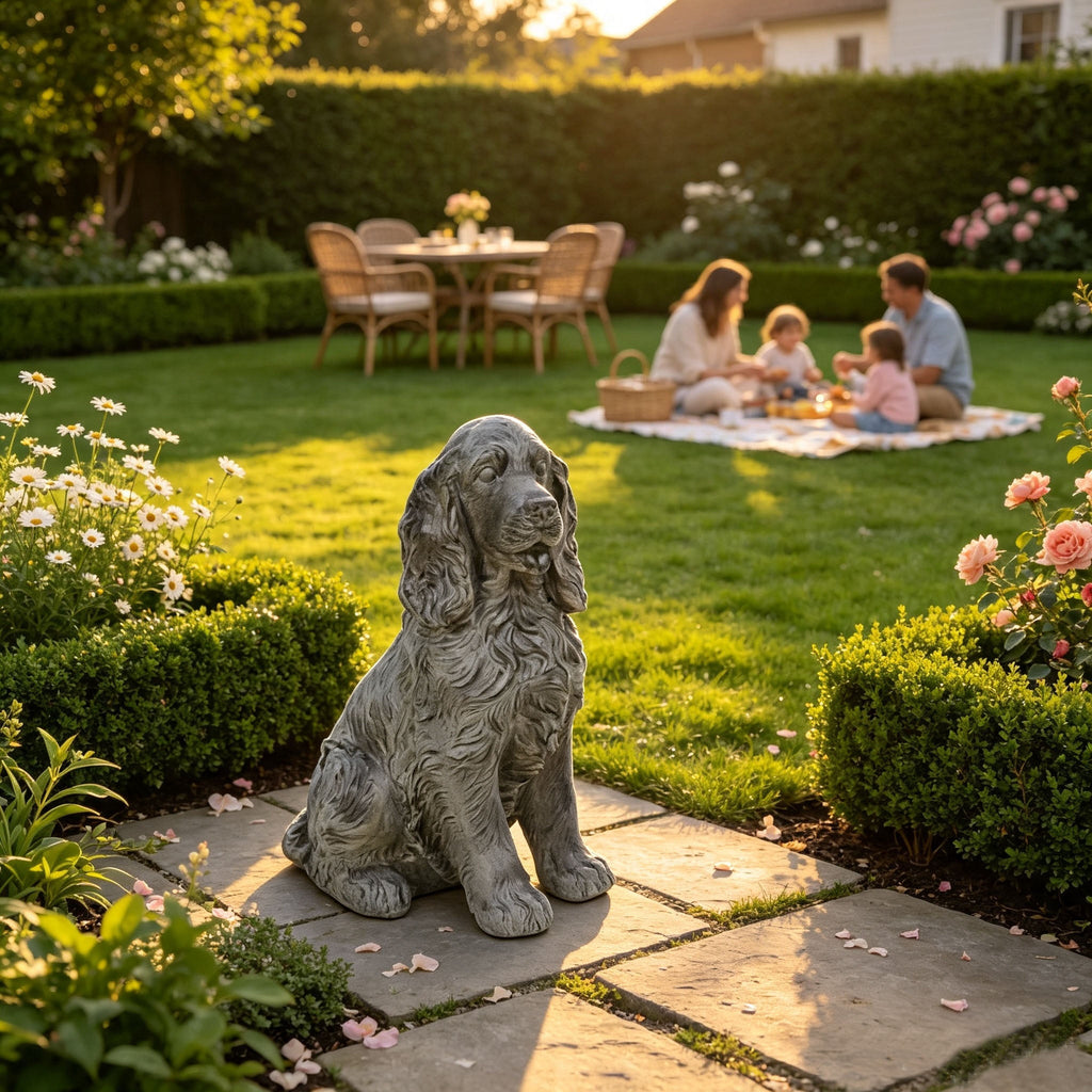 18'' Antique Finish Realistic Sitting Cocker Spaniel Dog Statue