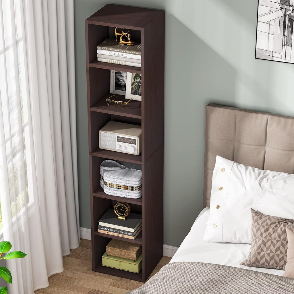 70.9" Cherry 6-Tier Narrow Corner Cube Bookcase