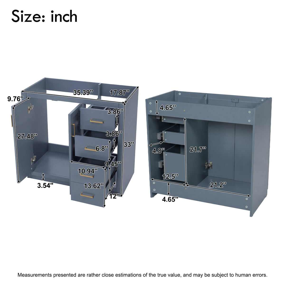 36" Bathroom Vanity Without Top Sink