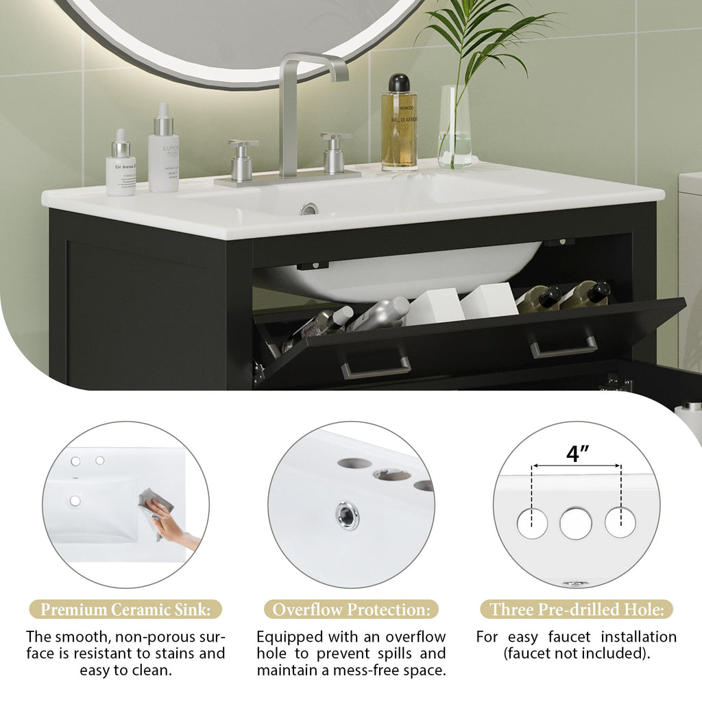 30" Bathroom Vanity with Ceramic Sink - Modern