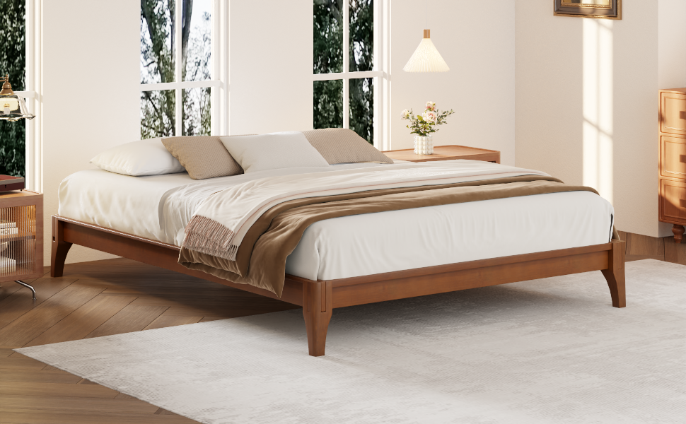 12 Inch Queen Size Solid Dry Bamboo Wood Platform Bed Frame